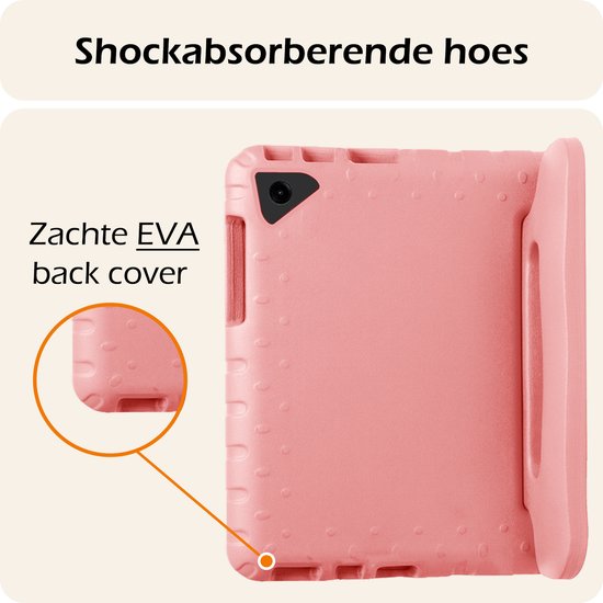 Roze, schokabsorberende achterkant met kleine nopjes en handvat.