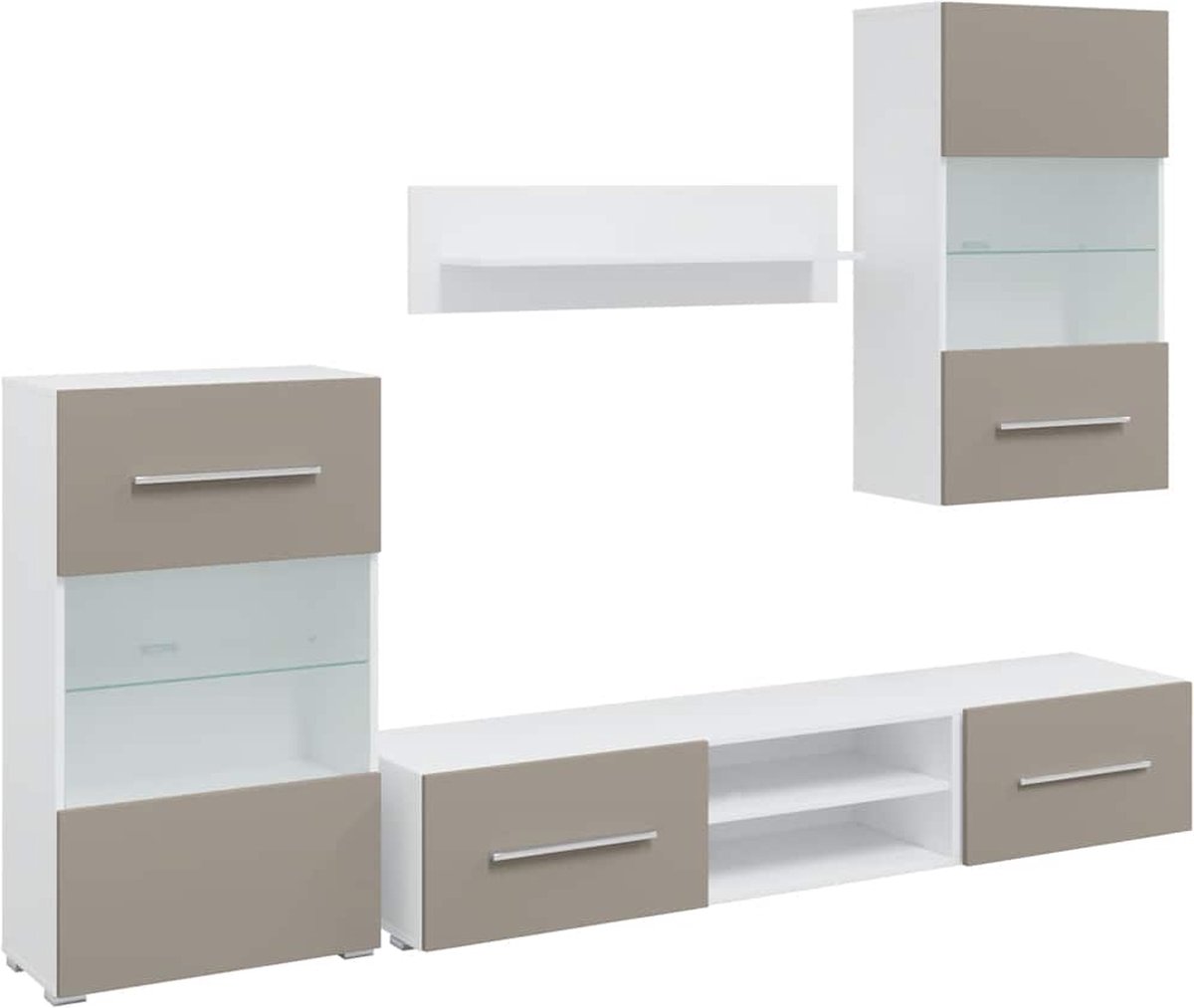 vidaXL - 5-delige - Tv-meubels - met - LED-verlichting - bewerkt - hout - steengrijs