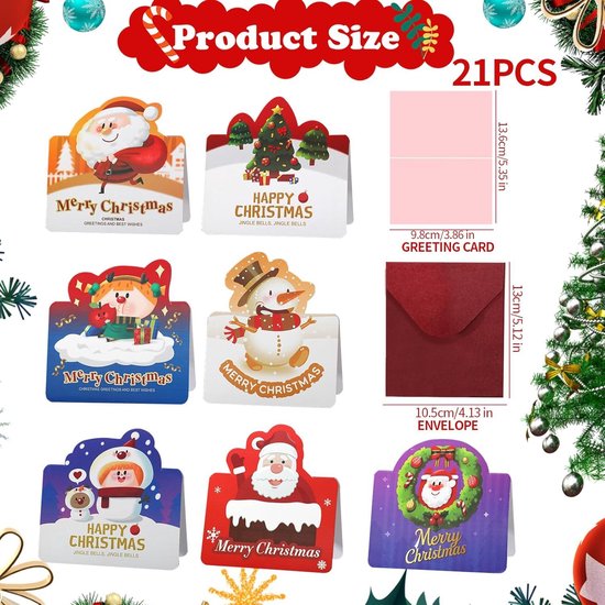 KOKO&LORA® moderne kerstkaarten in een set met enveloppen