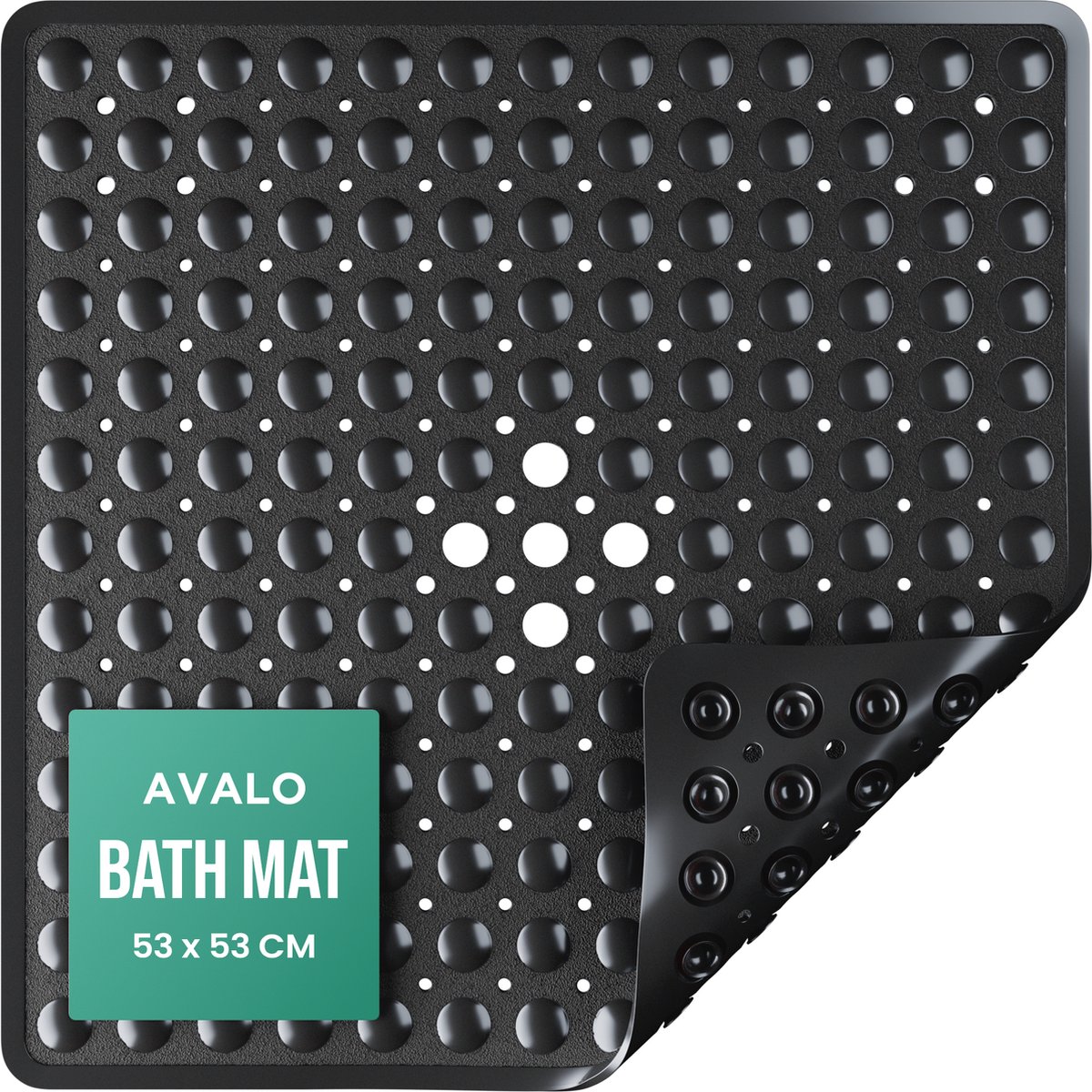Avalo Douchemat Antislip - 53x53 cm - Badmat Antislip voor in Bad met Zuignappen - Antislipmat - Zwart