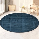 Tapis rond en viscose Milan Königlich à poils ras bleu foncé - 115 CM ROND