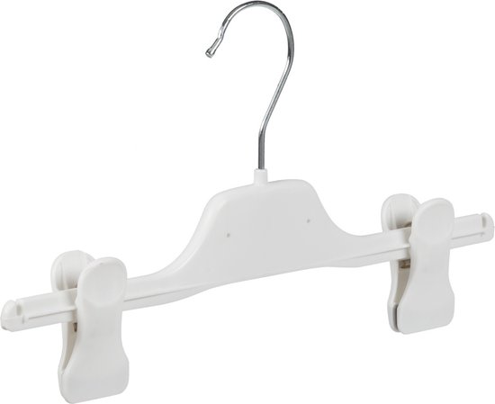 De Kledinghanger Gigant - 10 x Cintre jupe / cintre pantalon / cintre pantalon / cintre à pinces / cintre bébé en plastique blanc avec pinces antidérapantes, 25 cm