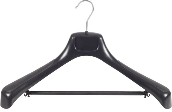 De Kledinghanger Gigant - 40 X Mantelhanger / Kostuumhanger Kunststof Zwart Met Schouderverbreding En Broeklat 43 Cm