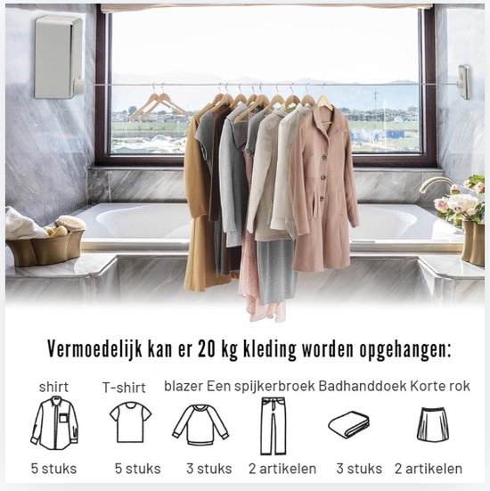 Waslijn, intrekbaar, verstelbaar uittrekbaar wasrek voor binnen