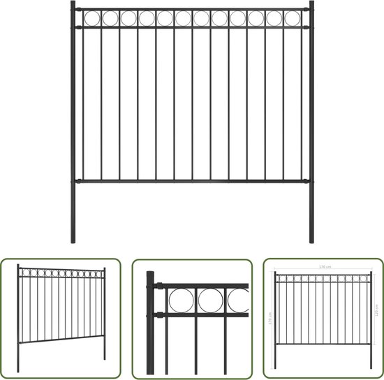 Clôture de jardin The Living Store – Clôture en acier – 170 x 170 cm – Dessus circulaire – Zwart