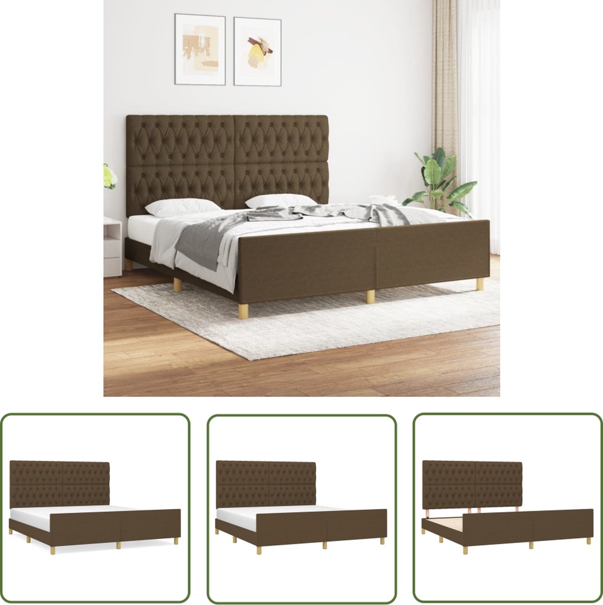 The Living Store Bedframe zonder matras stof donkerbruin 180x200 cm - Bedframe - Boxspring - Tweepersoonsbed - Houten Bed - Slaapcomfort