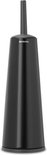 Brosse à toilettes noire avec support, logo 'brabantia' sur le support.