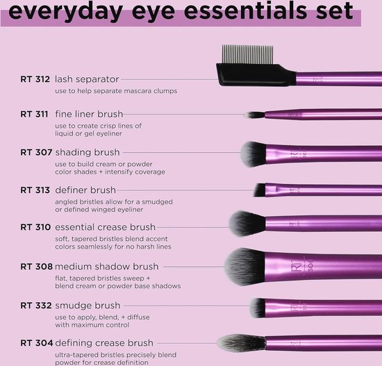 Essentiële Oogmake-up Kwastenset - 8-delig, Oogschaduw, Oogpoeder, Wenkbrauwen en Wimpers, Dierproefvrij en Veganistisch van ES — afbeelding 4