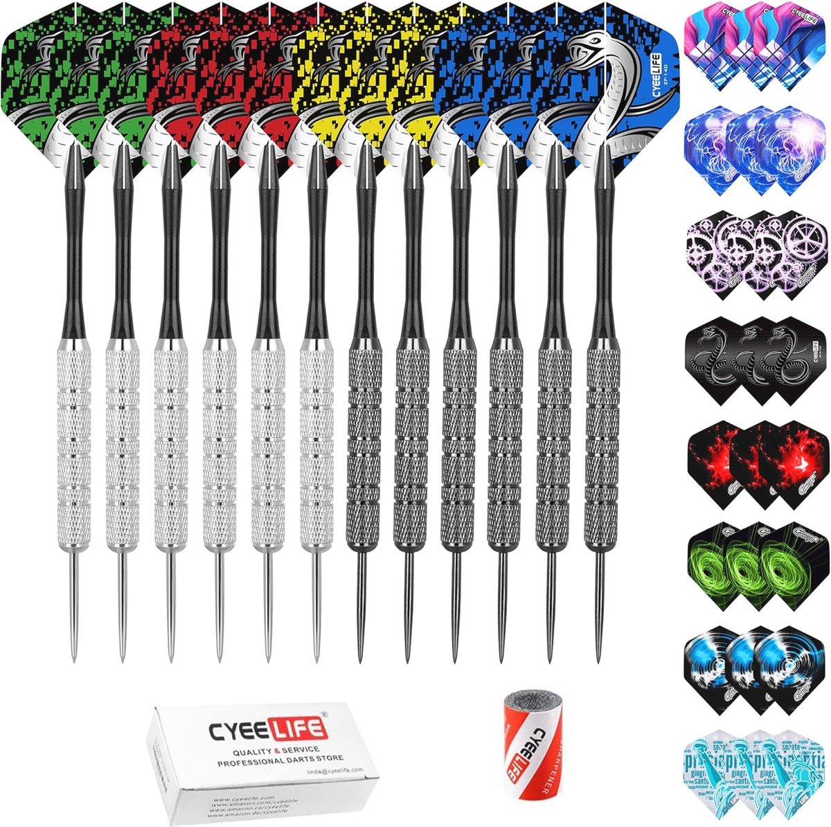 12 Stuks Stalen Dartpijlen Set - Professionele Steel Darts met PVC Shafts en 36 Flights