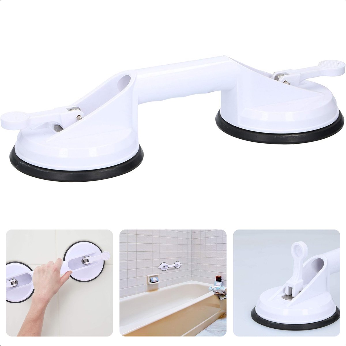 Badkamer Handgreep Zuignap - Veiligheidsgreep 33 cm - Handgreep Met Zuignap - Wandbeugel Badkamer - Douche Steun zonder Boren - Kunststof - Inclusief EBOOK