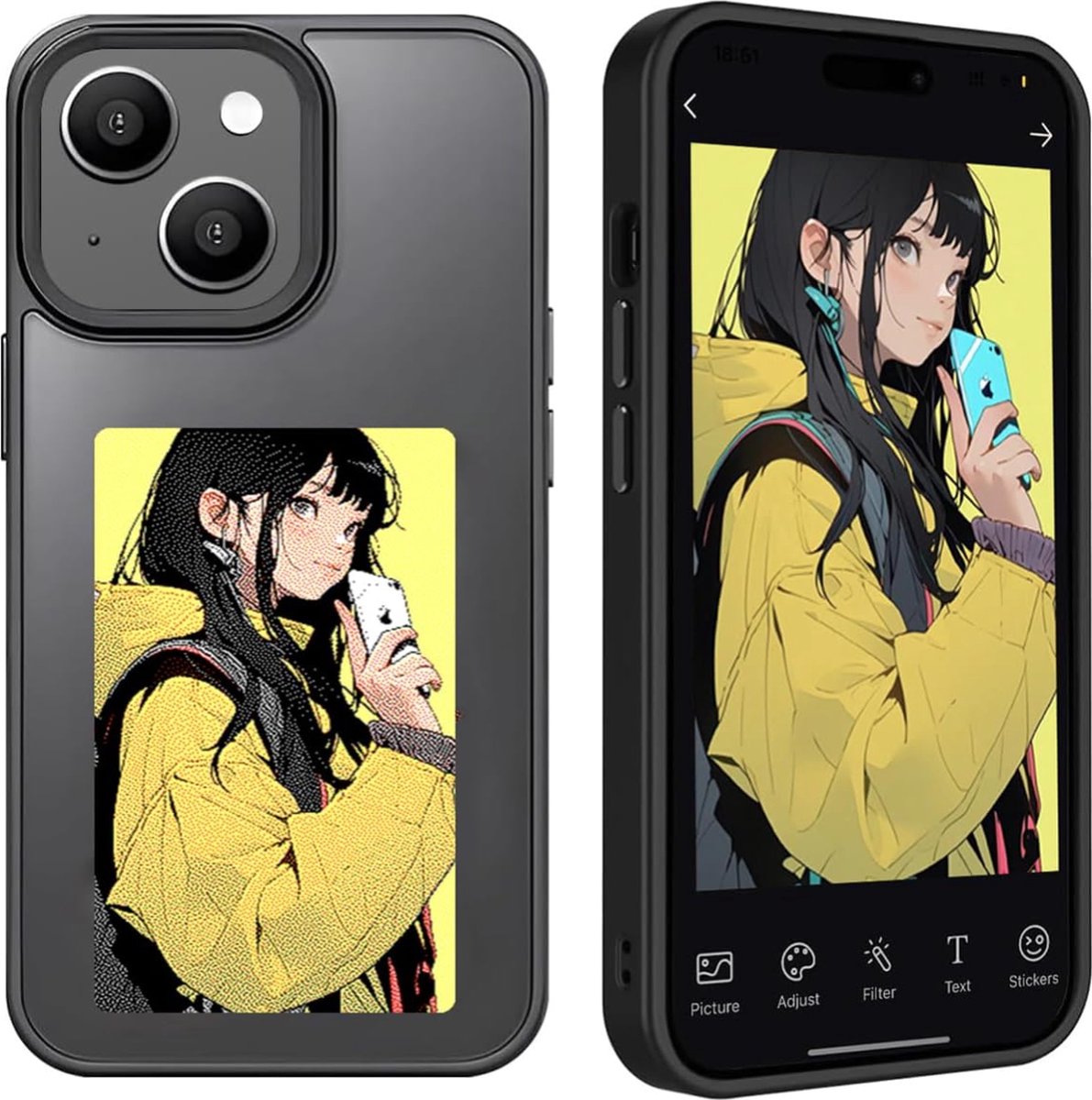 NFC Telefoon Hoesje - DIY Foto Inkt - iPhone 15 - Zwart - Telefoon - Telefoonhoesjes - Smart E-Ink Scherm - Digitale Fotolijst - Aventra Custom NFC hoesje