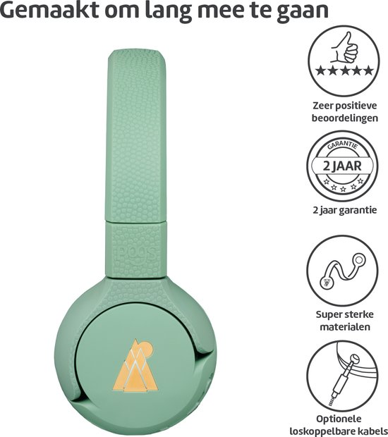 POGS - The Gecko 2 - Draadloze on-ear kinder koptelefoon - Bluetooth - Veilige volumebegrenzing - Duurzaam - Gratis app voor extra functies - rGroen