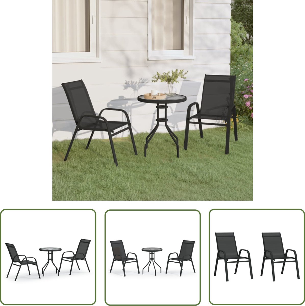 Zwarte 3-delige bistroset voor buiten - tuinstoel en tafel - The Living Store