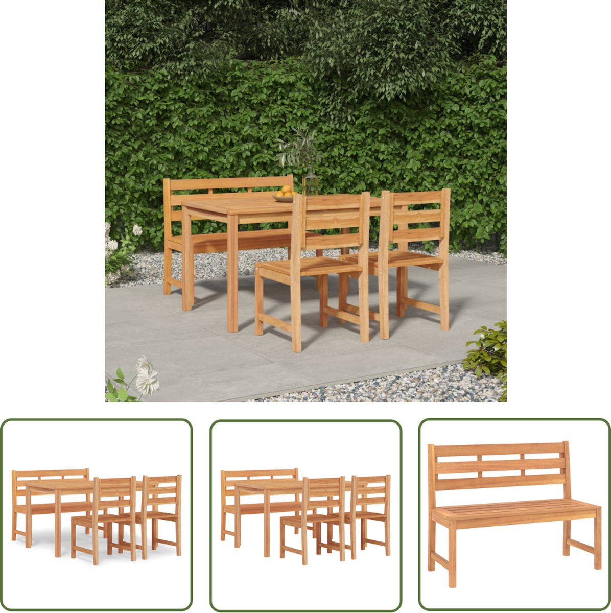 The Living Store 4-delige Tuinset massief teakhout - Eetkamerset - Teaktuinbank - Teaktafel - Buitentafels - Outdoor Dining