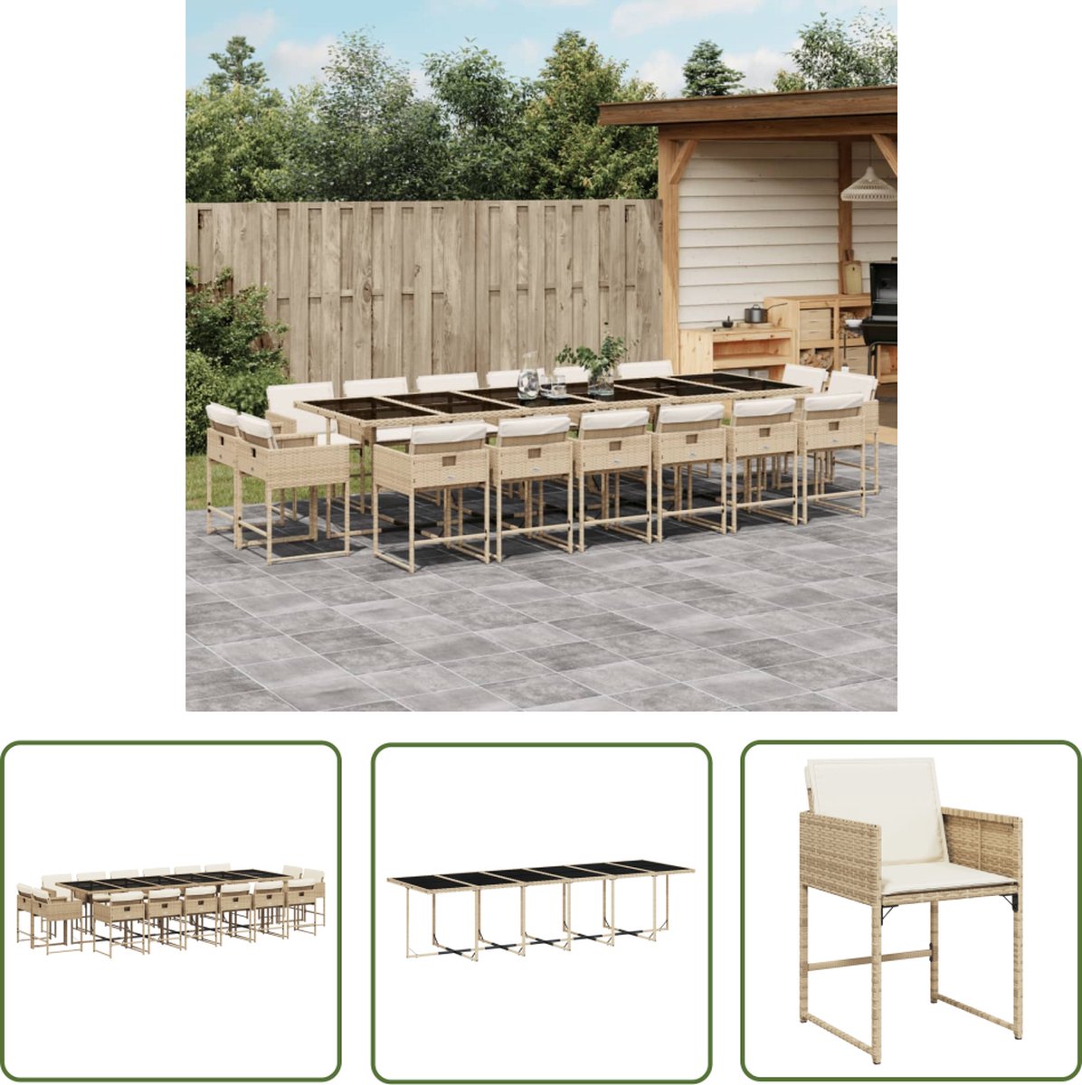 Tuinset van The Living Store in beige poly rattan met kussens