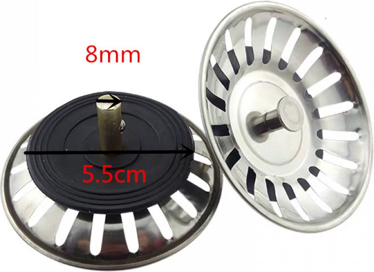Goedkoopste 2 stuks - Gootsteen Zeef Filter - filter - afvoer plug - zeefmand - afvoerzeef - 8 cm - RVS - zilver - voor Keuken en Badkamer