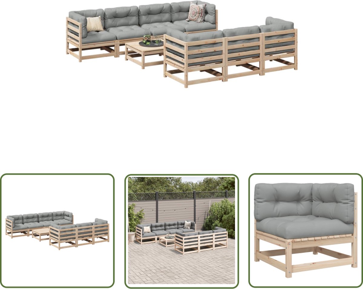 The Living Store 8-delige Loungeset met kussens massief grenenhout - Loungeset - Tuinset - Houten Lounge - Tuinmeubels - Buitendrank