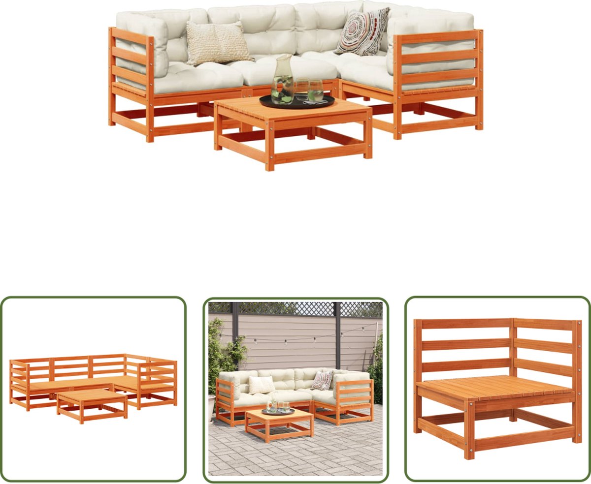 The Living Store 5-delige Loungeset massief grenenhout wasbruin - Loungeset - Tuinset - Hoekbank - Grenenhout - Bruin