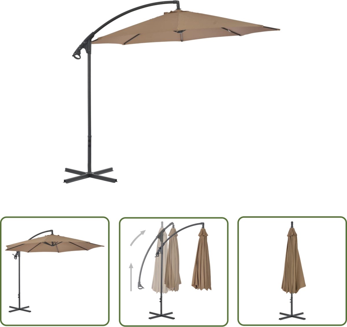 Zweefparasol taupe 300 cm met stalen paal voor tuindecoratie - The Living Store.