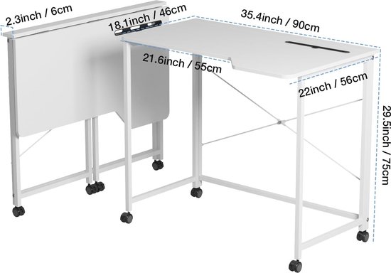 Soges Computerbureau Met Wielen – Mobiel Bureau 60x48x73 Cm – Met Uitschuifbaar Toetsenbordblad – Esdoorn Wit – Voor Thuis En Kantoor