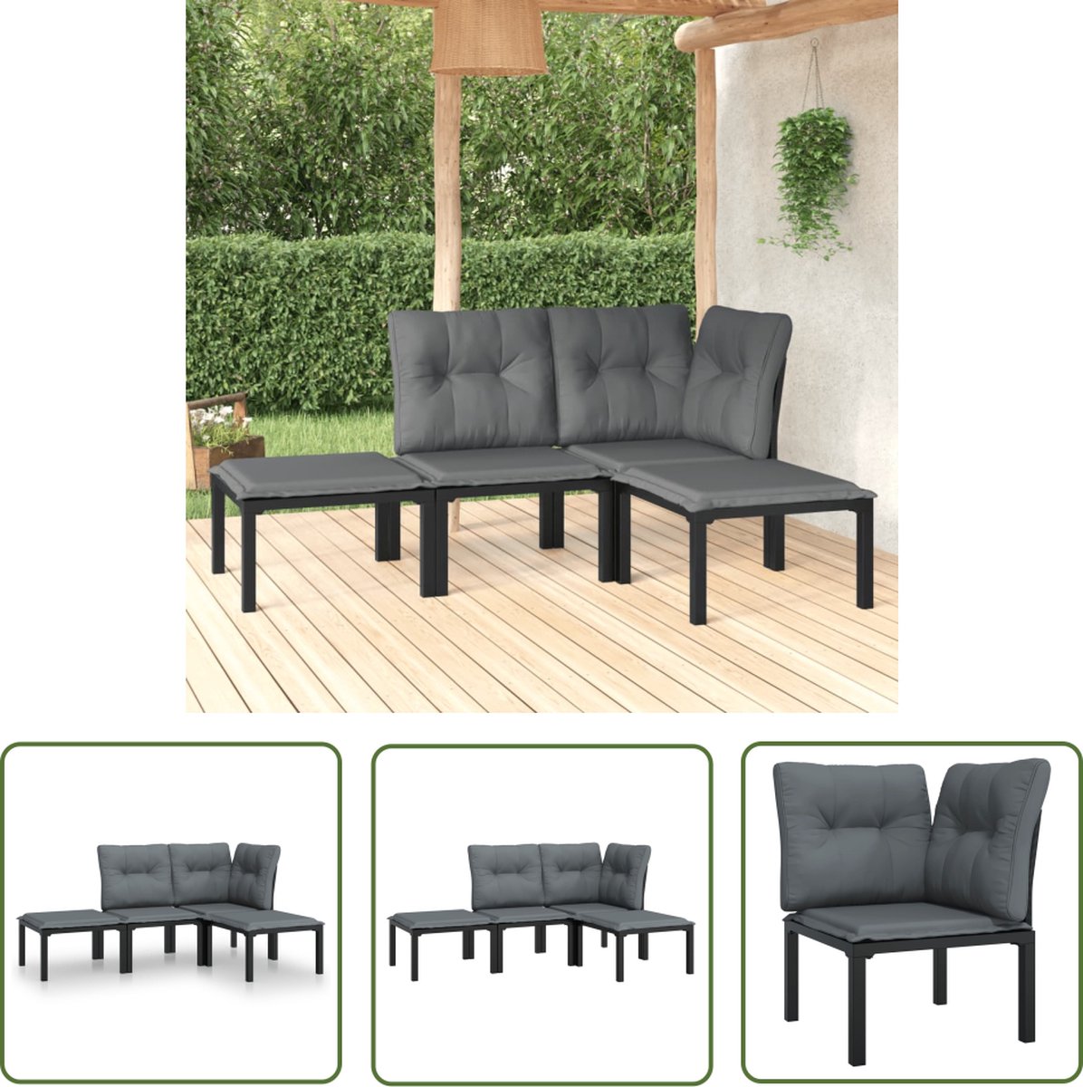 Zwart en grijs poly rattan loungeset voor buiten - The Living Store.