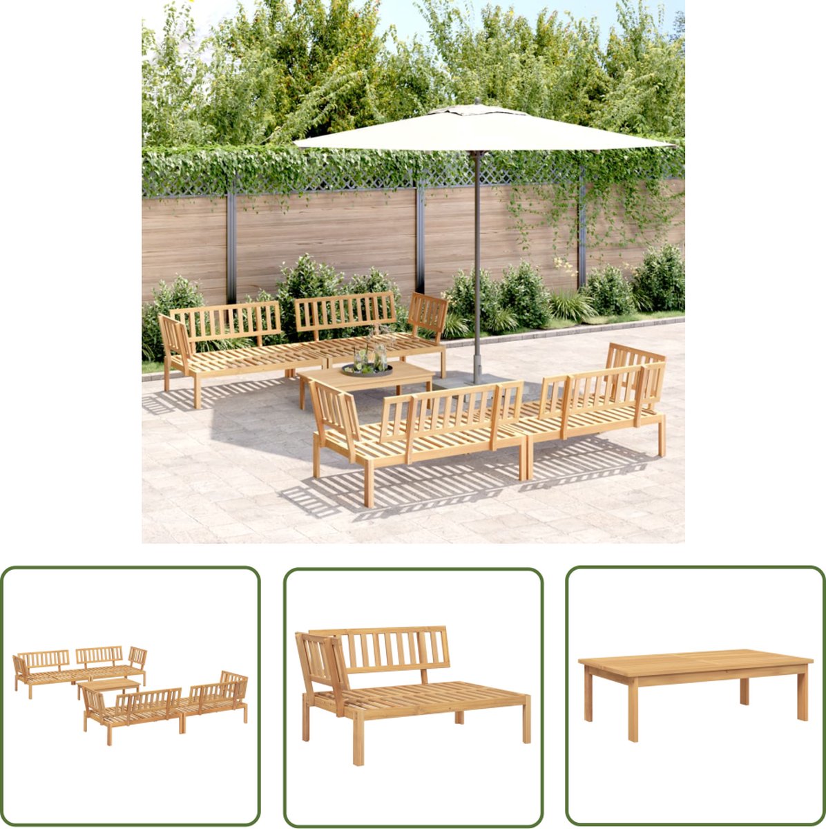 vidaXL Lounge Set Acacia Hout - Tuin Lounge Set - 5-delige Loungeset pallet massief acaciahout - Buitendecoratie - Tuinset - Loungebank