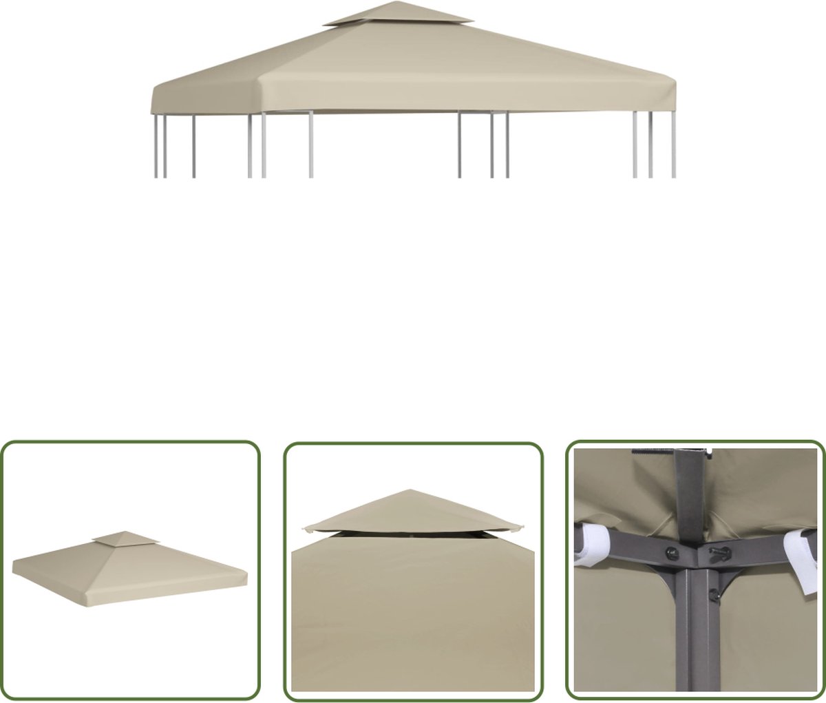 Beige replacement canopy for 3x3m gazebo with 310 g/m² fabric - The Living Store brand - Ideal for outdoor terraces and gardens.
