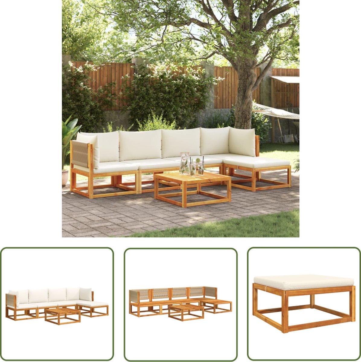 The Living Store Tuinmeubelset - Massief Acaciahout - Modulair Design - Comfortabel Zitkussen - Voor Binnen en Buiten - 110 kg Draagvermogen