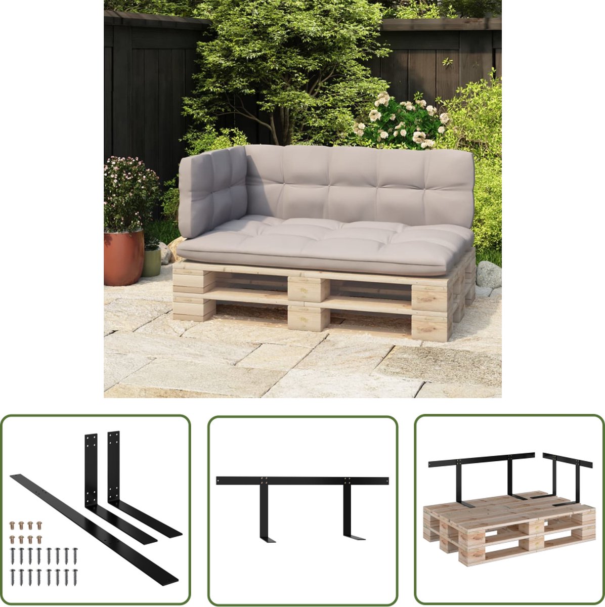 Zwarte metalen rugleuning van 110 cm voor palletbank - Tuin- en balkondecoratie - The Living Store.