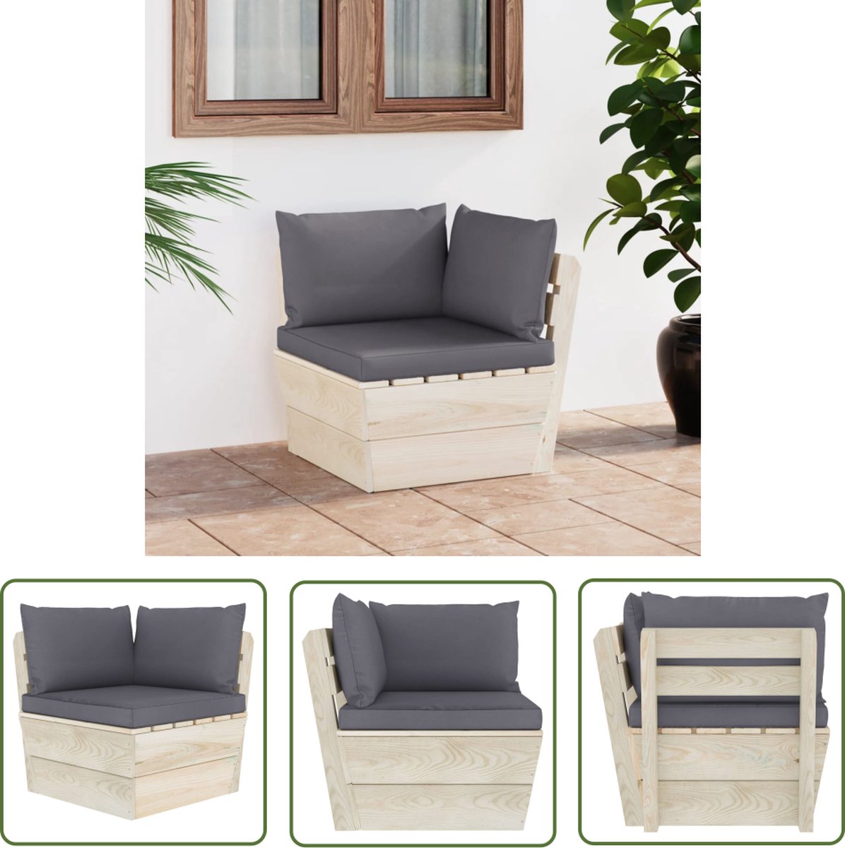 vidaXL Buitendrank - Tuinbank - Tuinhoekbank met kussens pallet geïmpregneerd vurenhout - Loungehoek - Houthouten Meubilair - Patioset