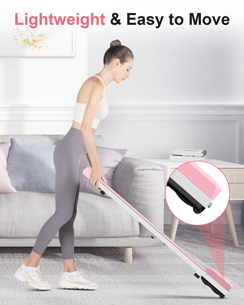 Afbeelding 2 van Draagbare loopband - Elektrische loopband - Wandelpad 1-8 km/u,2,5 PK - Met afstandsbediening en LED-scherm - Roze