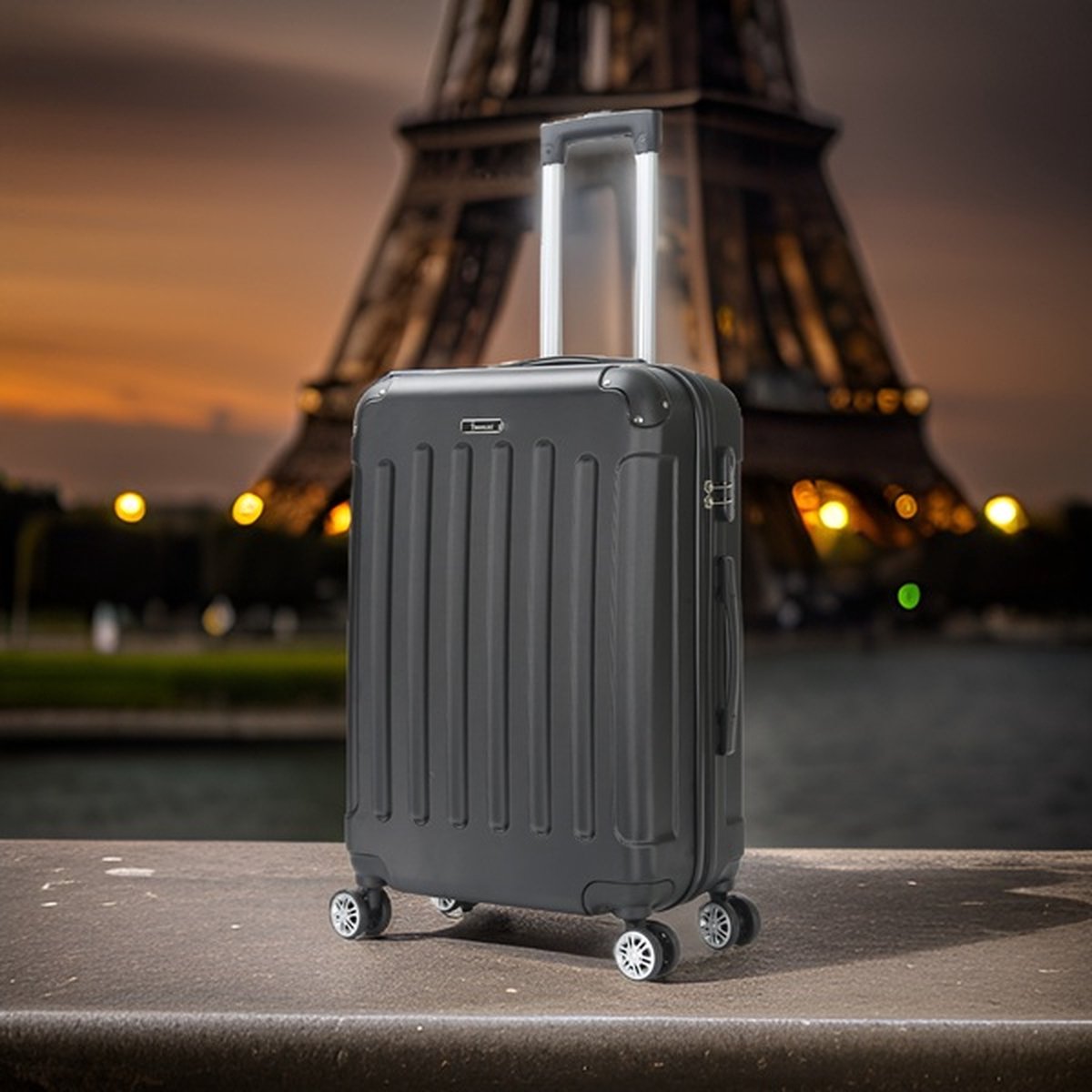 Ruimbagage koffer maat L Black Voyager – Lichtgewicht koffer met cijferslot – Reiskoffer op 4 dubbele zwenkwielen – Hardcase koffer – ABS – Zwart - ca. 75 x 47 x 31 cm