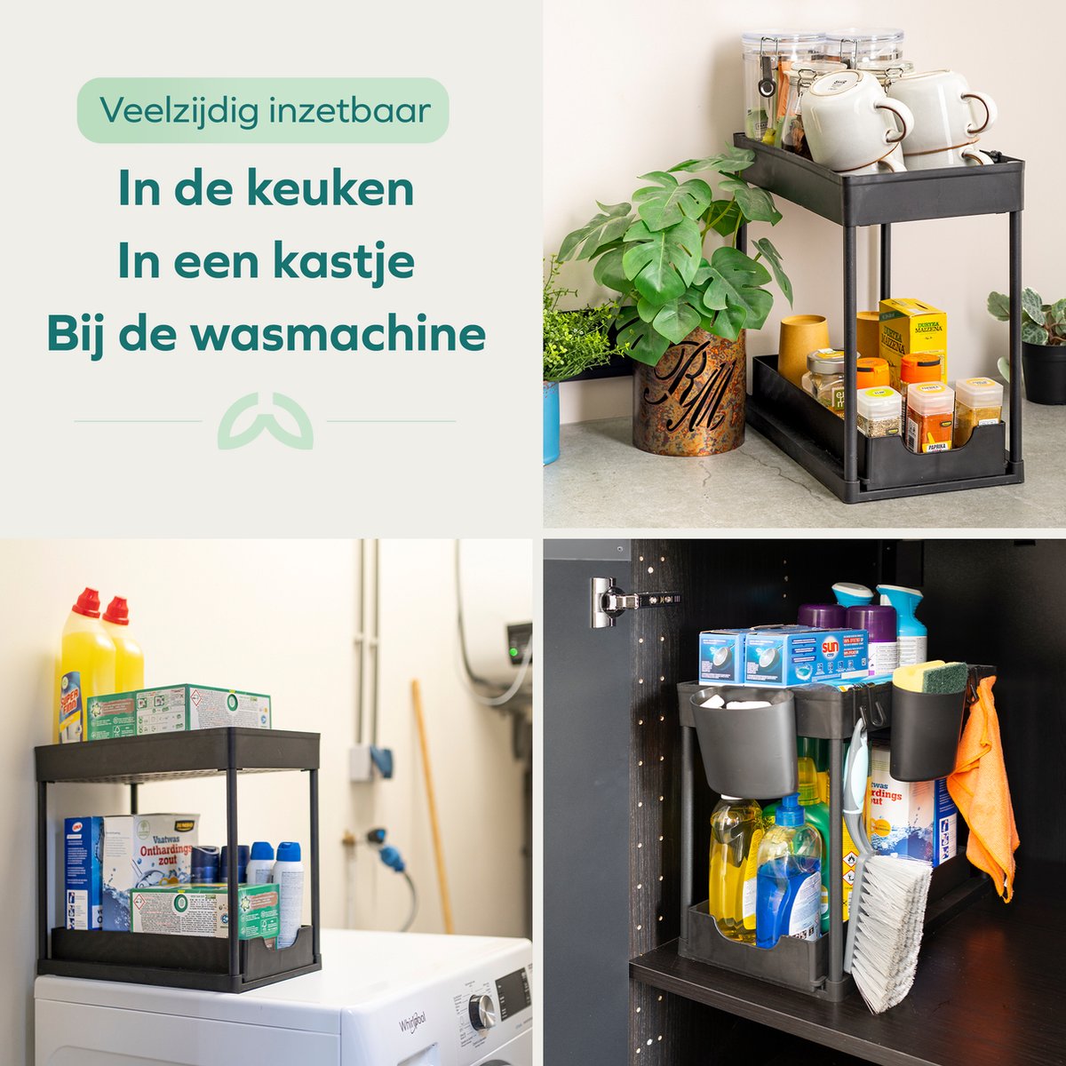 Wellewares - Keukenkast Organizer - Gootsteenkast Organizer met Uitschuifbare Lade Gootsteen - Zwart — cadeau in Cadeau-ideeën - foto 4