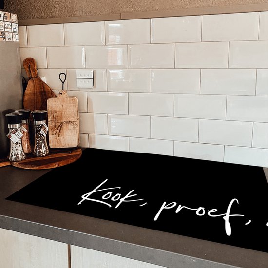 KitchenYeah® Protection plaque induction 83x51.5 cm - Noir - Citation - Cuisinez, dégustez, appréciez - Protege plaque de cuisson - Couvre plaque induction - Protecteur d'induction - Cuisine