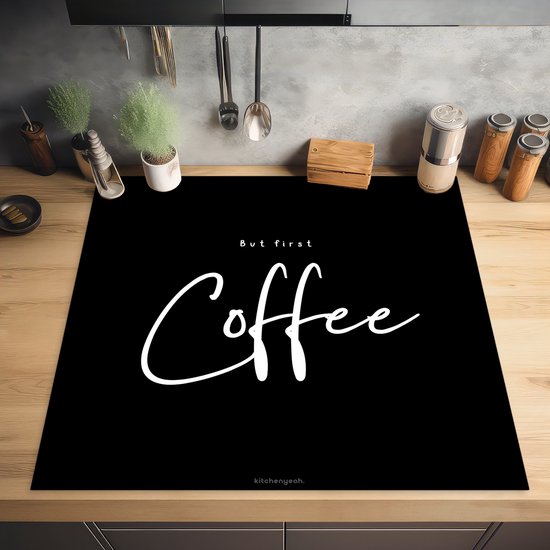 KitchenYeah® Protection plaque induction 60x60 cm - Noir - Citation - Mais d'abord le café - Protege plaque de cuisson - Couvre plaque induction - Protecteur d'induction - Cuisine