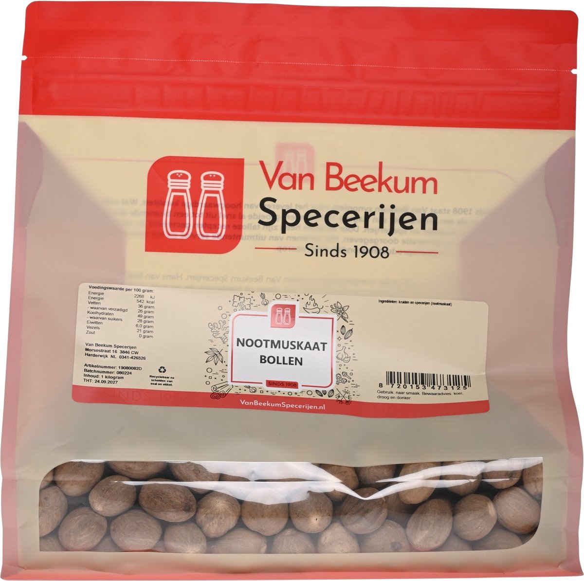 Goedkoopste Van Beekum Specerijen - Nootmuskaat Bollen - 1 kilo (hersluitbare stazak