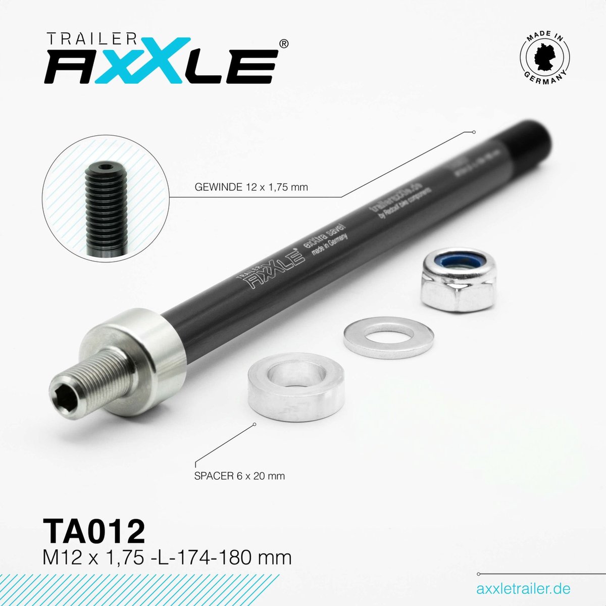 Steekas voor aanhangwagen Radoxx TA012 M12 x 1,75 lengte 174-180mm