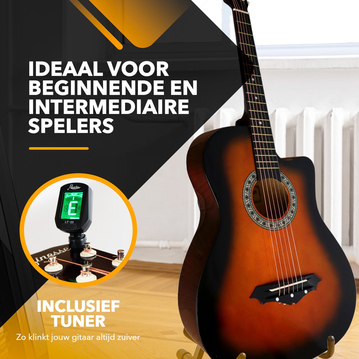 Finesse Akoestische Gitaar - met Videocursus - Western Gitaar - Gitaar Kind & Volwassenen - Sunburst thumbnail 2