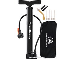 Travelhawk Mini Fietspomp - Dubbele Ventielkop - Ballenpomp - Bandenpomp - Handig Voor Onderweg Of Op Reis - Inclusief Draagtas - Zwart