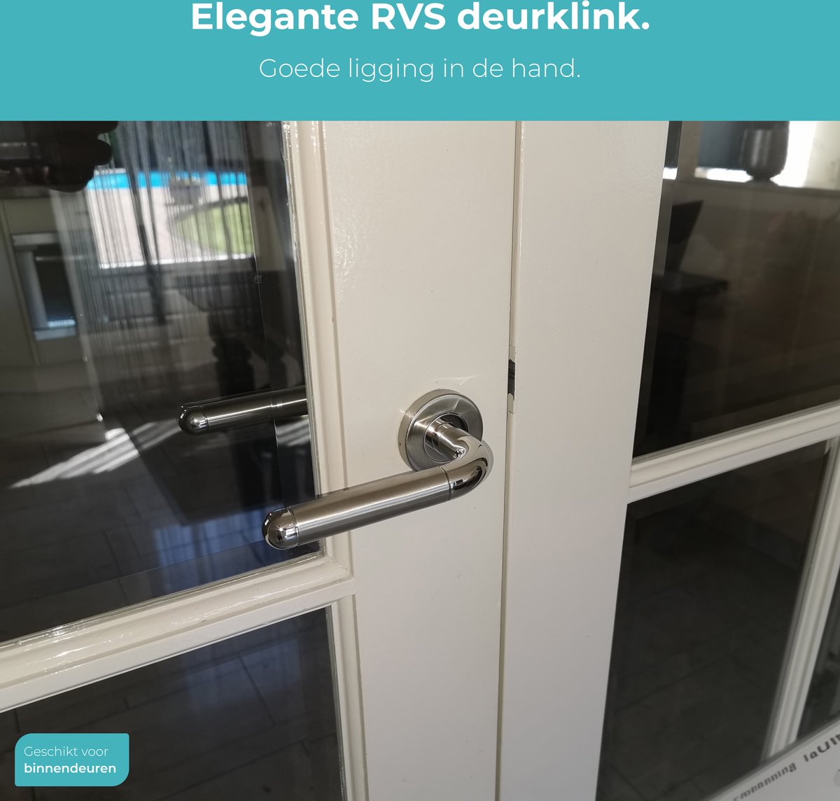 Kierr® Deurklink Graceful - moderne RVS Deurkruk - Deurslot - Deurbeslag - Deurhandvat - Ronde rozetten - Rozet voor sleutelgat