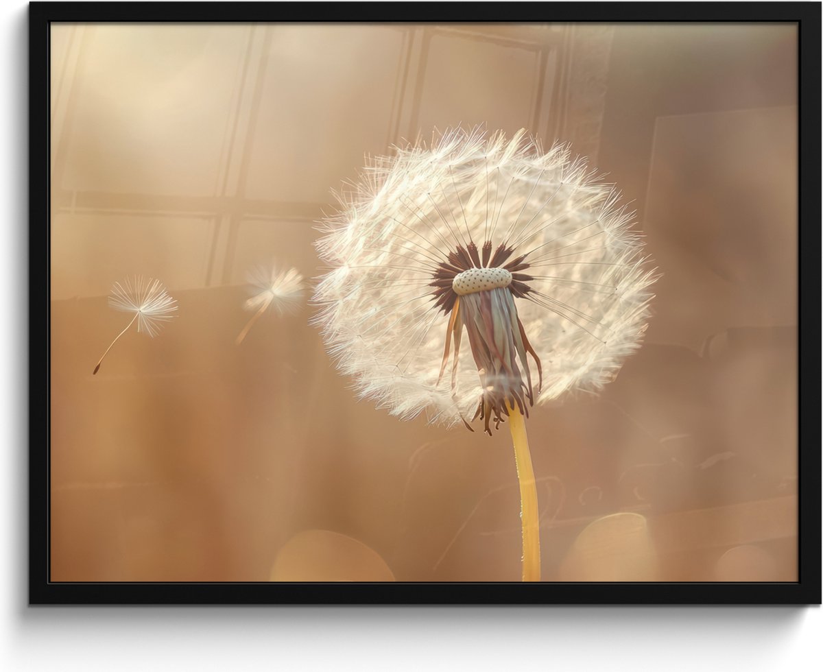 FrameYourWall Poster in lijst - Fotolijst 80x60 cm - Posters - Paardenbloem - Beige - Natuur - Bloem - Posterlijst zwart - Decoratie - Wanddecoratie woonkamer - Muurdecoratie slaapkamer