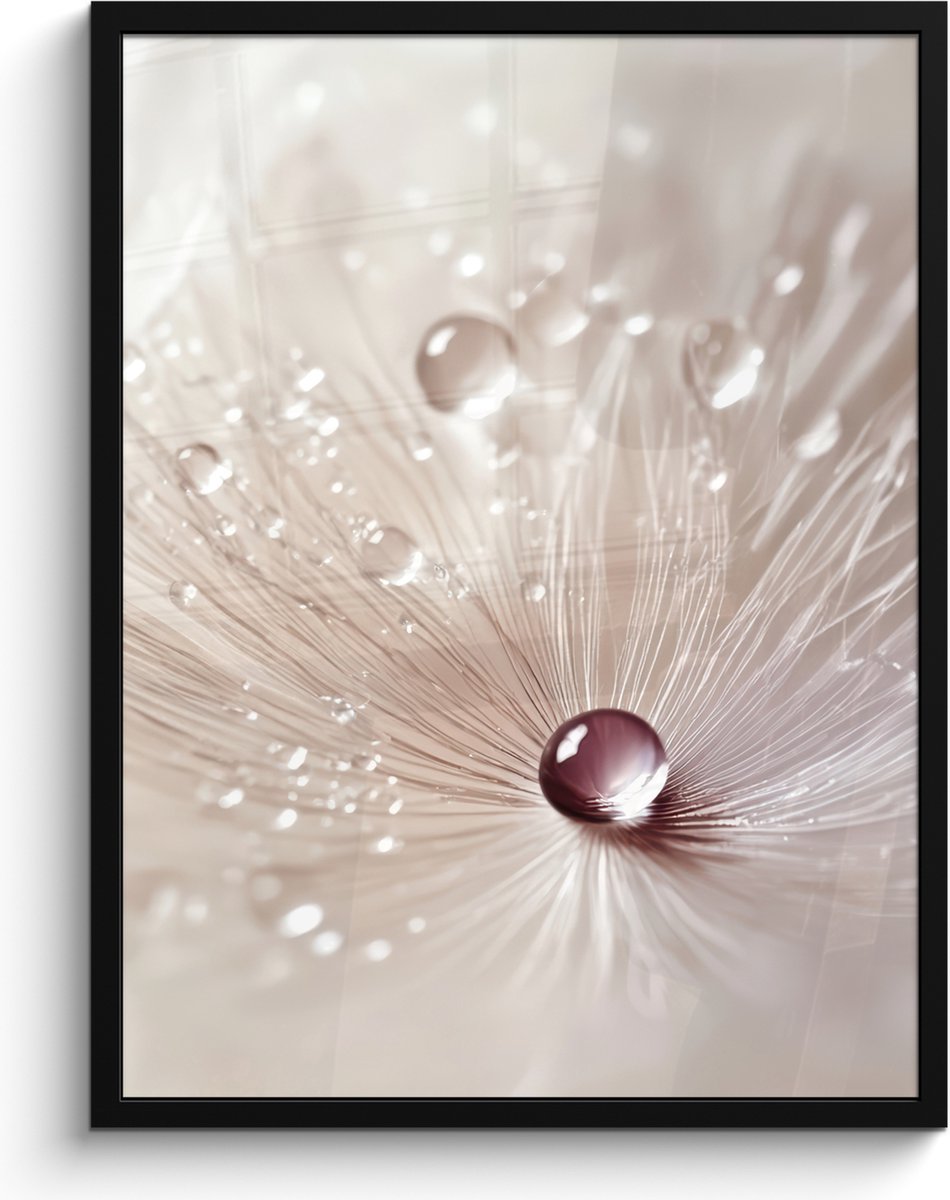 FrameYourWall Poster in lijst - Fotolijst 60x80 cm - Posters - Bloem - Abstract - Wit - Water - Natuur - Posterlijst zwart - Decoratie - Wanddecoratie woonkamer - Muurdecoratie slaapkamer Paardenbloem - Abstract