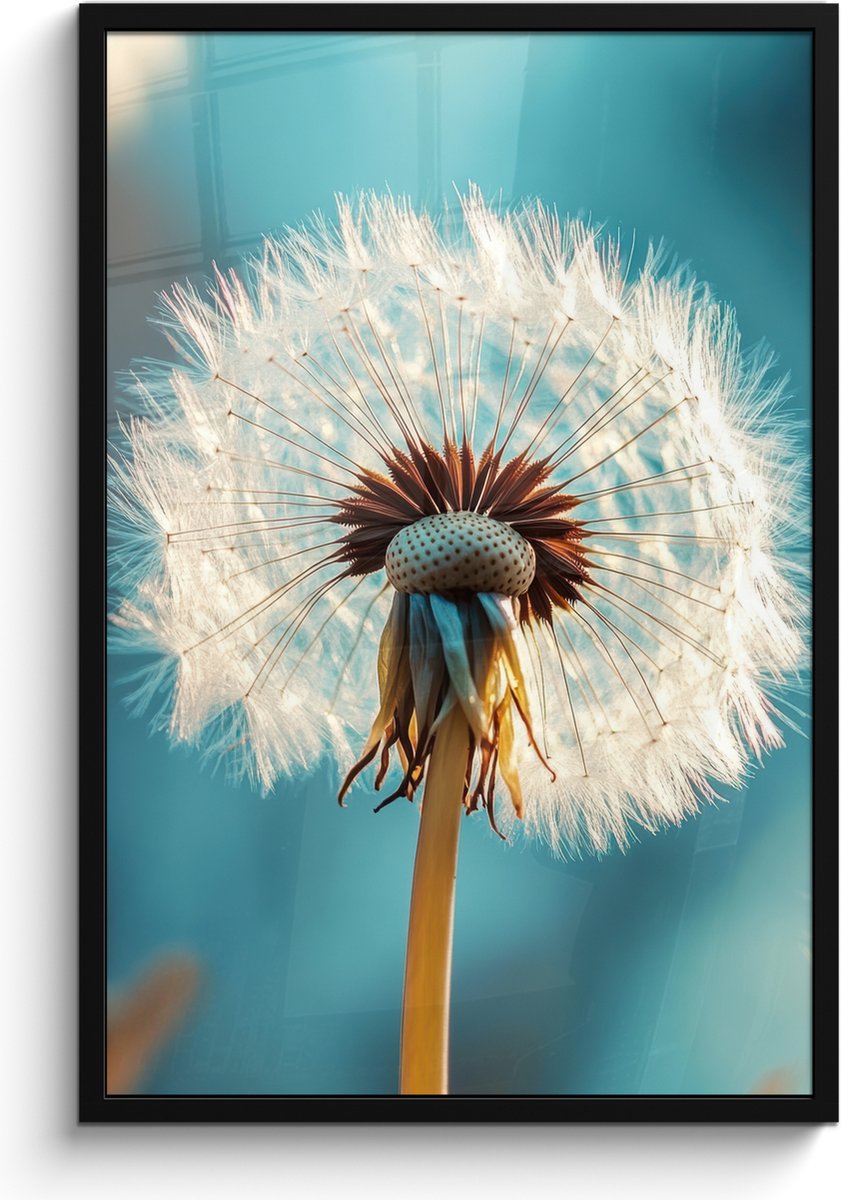 FrameYourWall Poster in lijst - Fotolijst 60x90 cm - Posters - Paardenbloem - Natuur - Bloemen - Blauw - Posterlijst zwart - Decoratie - Wanddecoratie woonkamer - Muurdecoratie slaapkamer