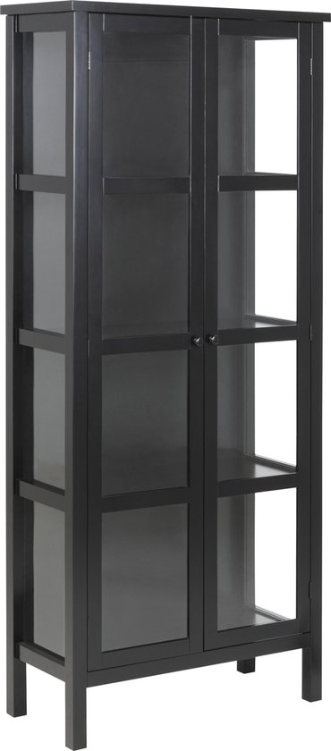 Etor vitrinekast 180 cm, 2 glazen deuren, zwart. | bol.com