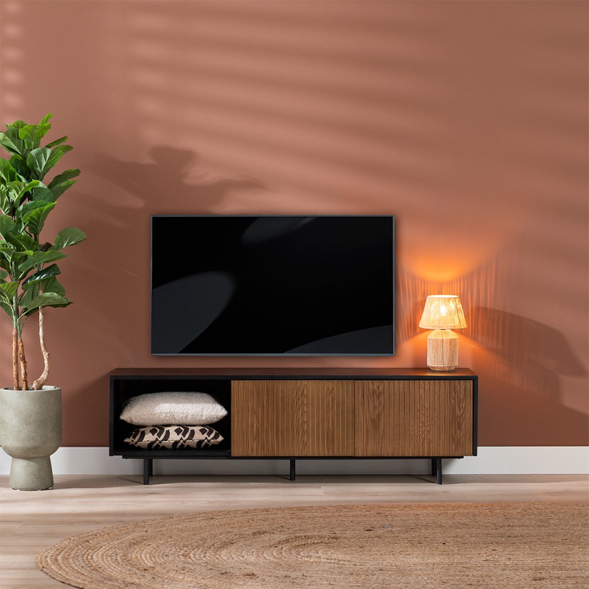 Bronx71 Tv-meubel Ray zwart/rustiek eiken 150 cm