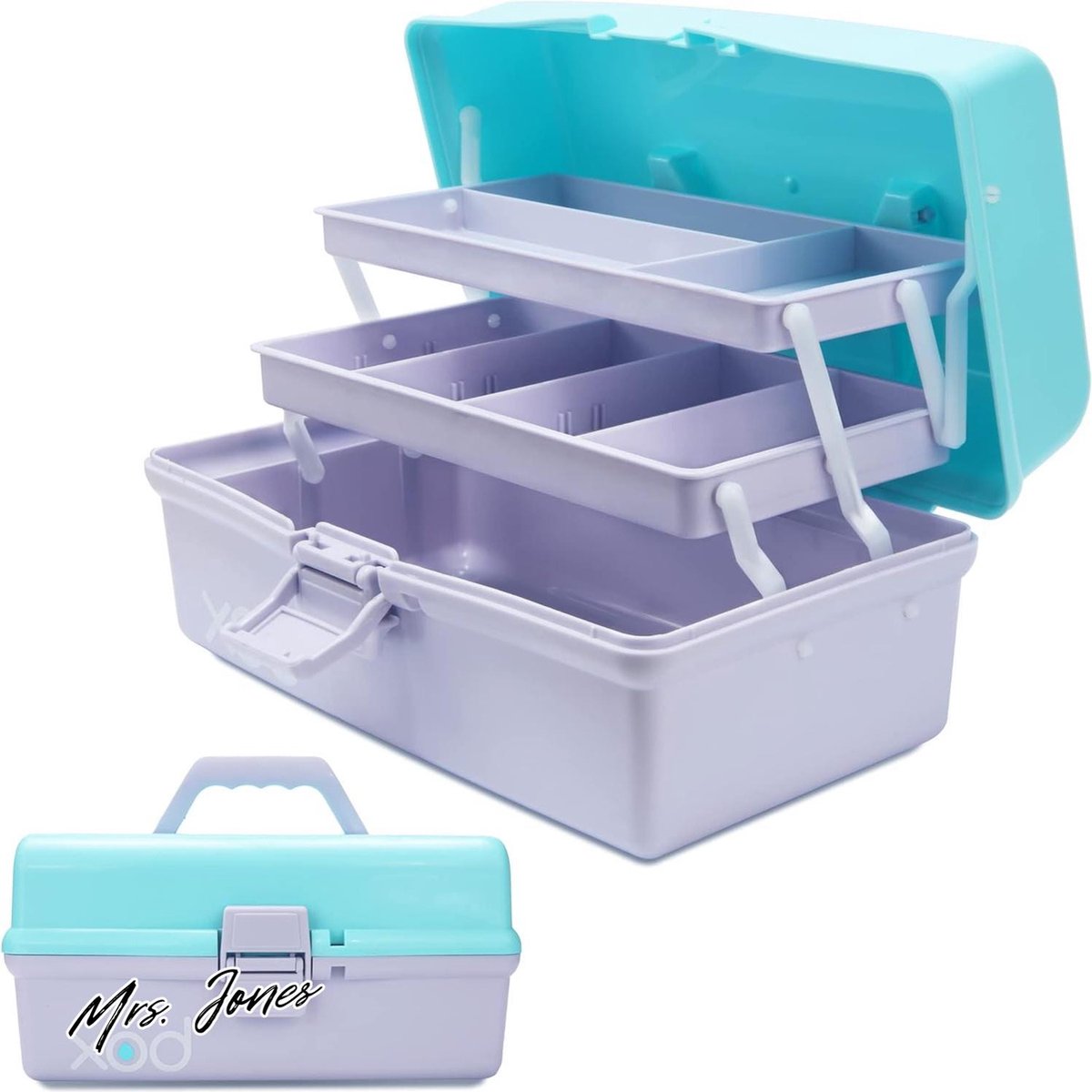 Mrs. Jones 305cm drielaagse multifunctionele opbergdoos - opvouwbare gereedschapskist - kunst ambachten hoes - naaibenodigdheden organizer - medicijndoos - familie EHBO-doos met 2 trays (blauw paars) .