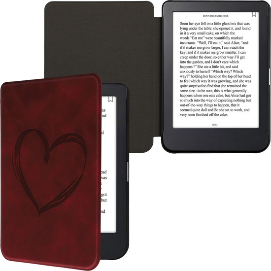 kwmobile e-reader hoesje geschikt voor Kobo Clara 2E hoes - Ereader flip case met standaard - Kunstleren e reader cover - Brushed Hart design in donkerrood van kwmobile — afbeelding 5