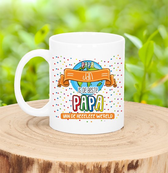 Bellatio Decorations Mug prénom papa Jan - blanc - le meilleur - céramique - 300 ml - Vaderdag - cadeau