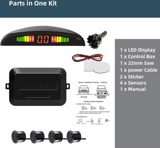 Yctze Achteruitrijwielkit 16,5 mm parkeersensoren, ingebouwde backup-radarsensor, omgekeerde alarmkit, ondersteuning met audio-nummer-extra kit (grijs