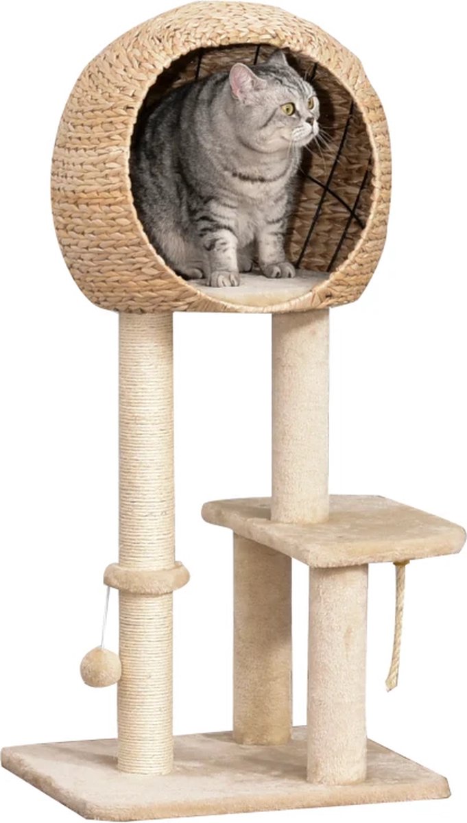 Kattenboom - Katten klimmuur - Complete set - Krabpaal - Huisje - Ladders - Plateaus - Katten klim wand - Krabpaal muur - Klimmuur kat - Krabpaal voor grote katten - Beige